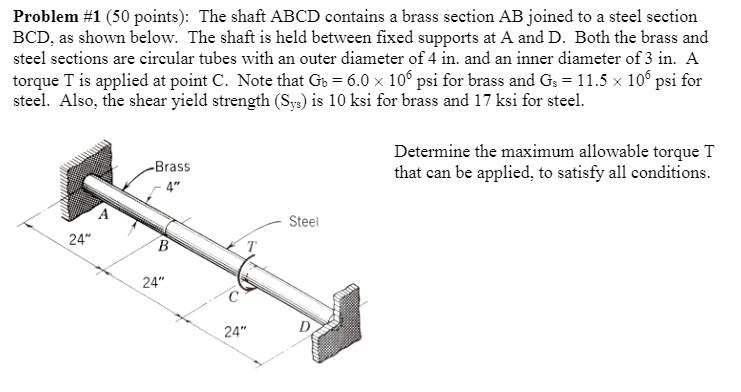 Section Abcd Problem #1 (50 points): The shaft ABCD contains a brass section AB ...
