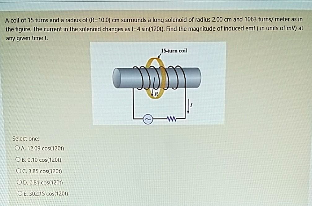 Solved A Coil Of 15 Turns And A Radius Of R 10 0 Cm Surrounds A Long Solenoid Of Radius 2