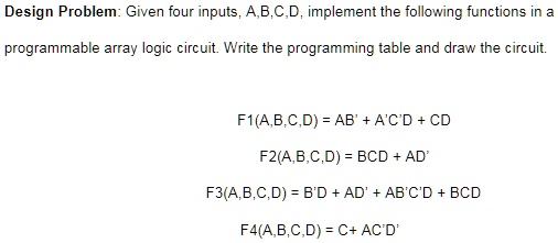 SOLVED: Design Problem: Given Four Inputs, A,B,C,D, Implement The ...