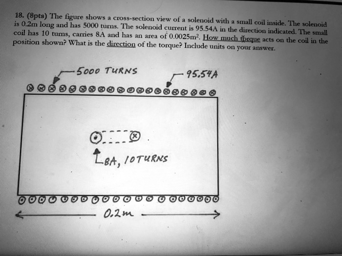 18 spts the figure shows cross section view of is 02mn solenoid with long and has 5000 turns the small coil inside the solenoid solenoid current is 9554a in the direction indicated the coil  25468