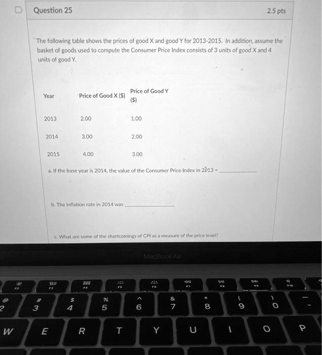 The following table shows the prices of good X and good Y for 20132015. In addition, assume the
