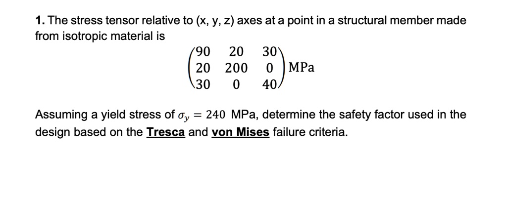 Structural Tensor SOLVED: 1. The stress tensor relative to (x, y, z) axes at a point in a ...