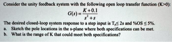 SOLVED: Consider the unity feedback system with the following open loop ...