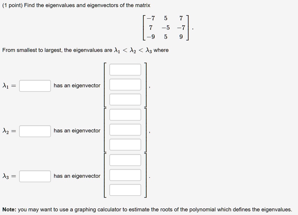 SOLVED: point) Find the eigenvalues and eigenvectors of the matrix 7 55 ...
