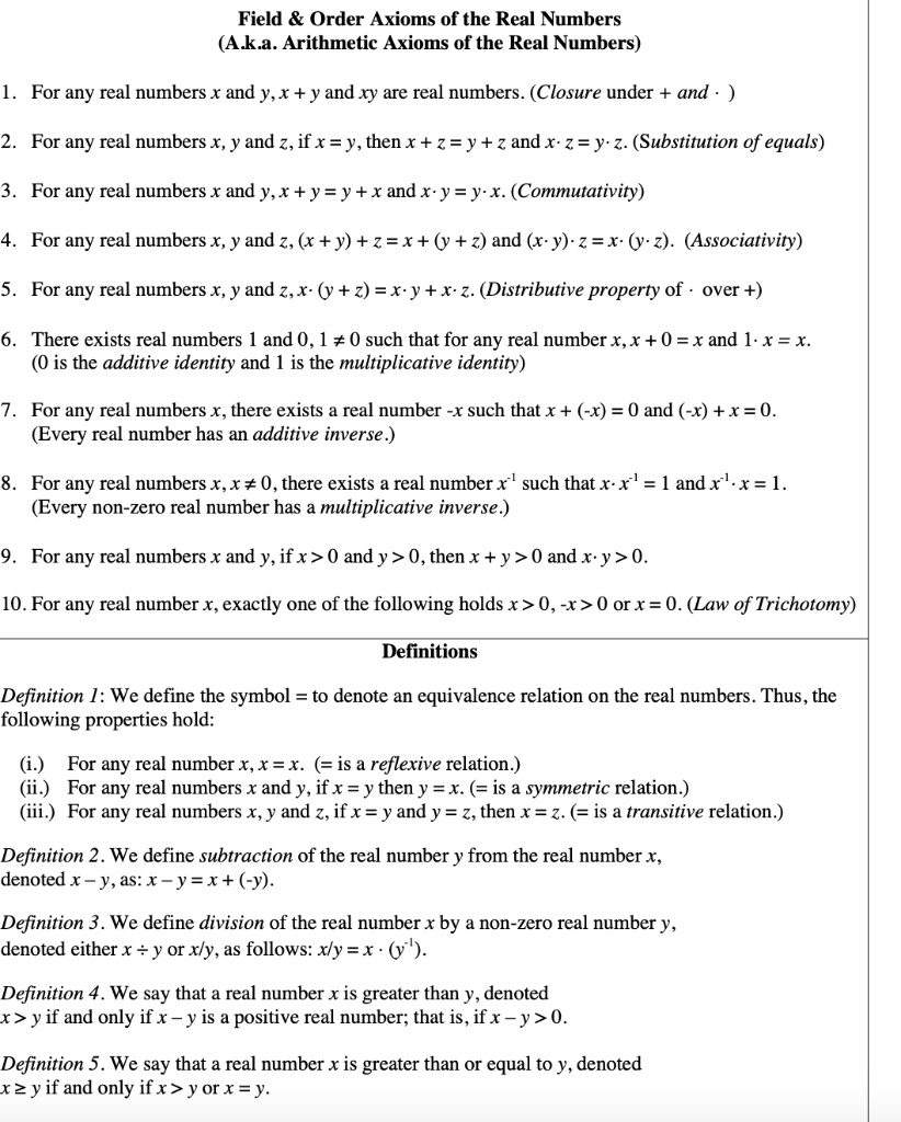 SOLVED: Field Order Axioms Of The Real Numbers (Aka: Arithmetic Axioms ...