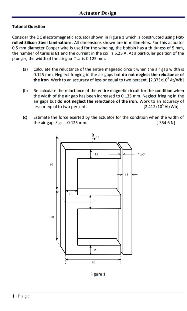 Tutorial Question Actuator Design Consider the DC electromagnetic ...