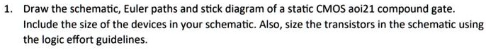 SOLVED: Text: Draw the schematic, Euler paths, and stick diagram of a ...
