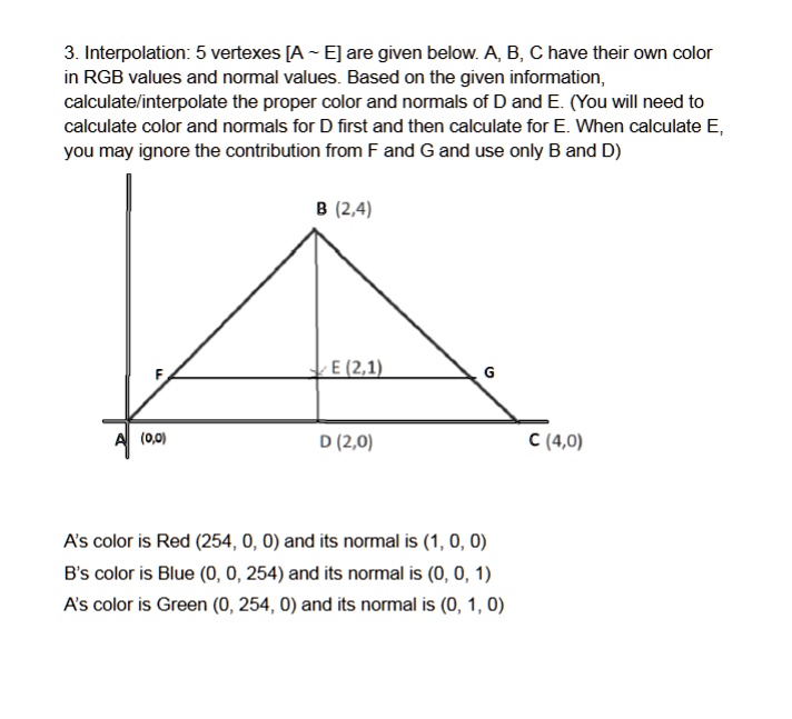 SOLVED: Interpolation: 5 vertices [A E] are given below. A, B, C have ...