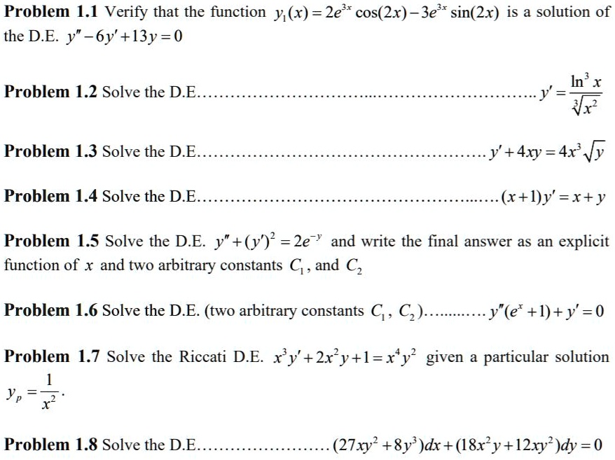 Problem 1 1 Verify That The Function Y X 2e Cos Itprospt