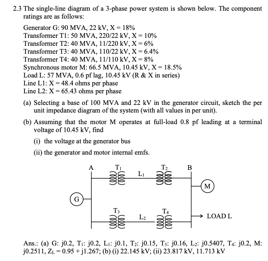 Solved: 2.3 The Single-line Diagram Of A 3-phase Power System Is Shown 