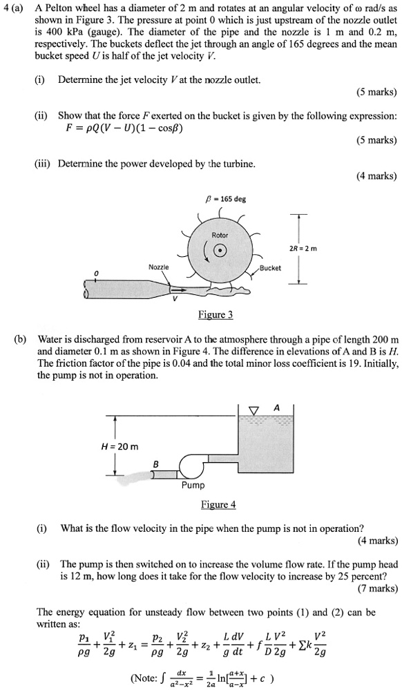SOLVED 4 (a) A Pelton wheel has a diameter of 2 m and rotates at an