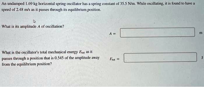 SOLVED: An undamped 1.69 kg horizontal spring oscillator has a spring ...