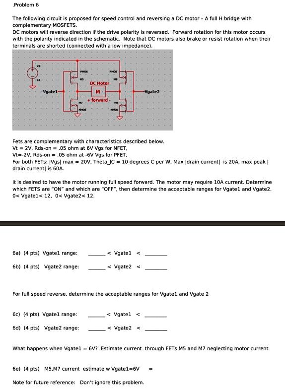 SOLVED: .Problem 6 The Following Circuit Is Proposed For Speed Control ...