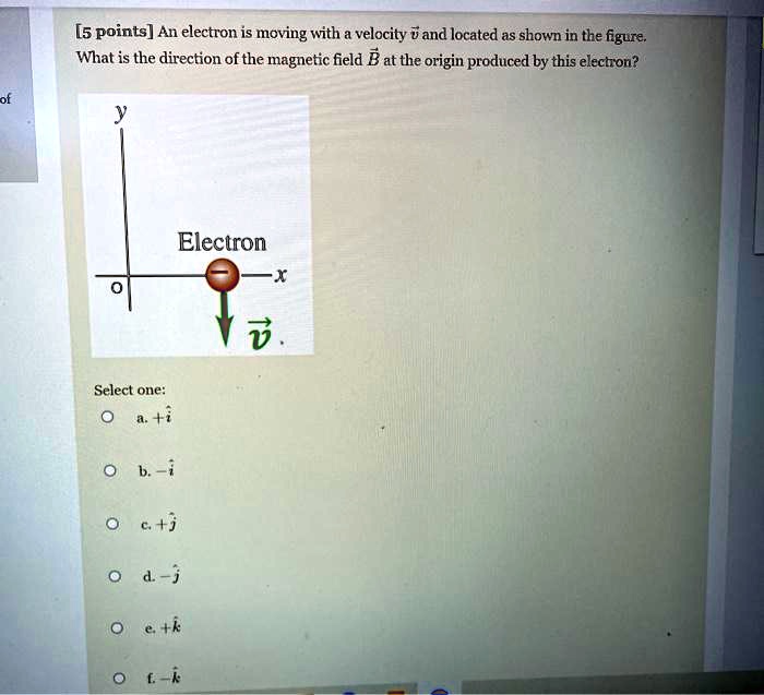 5 points an electron is moving with a velocity v and located as shown ...