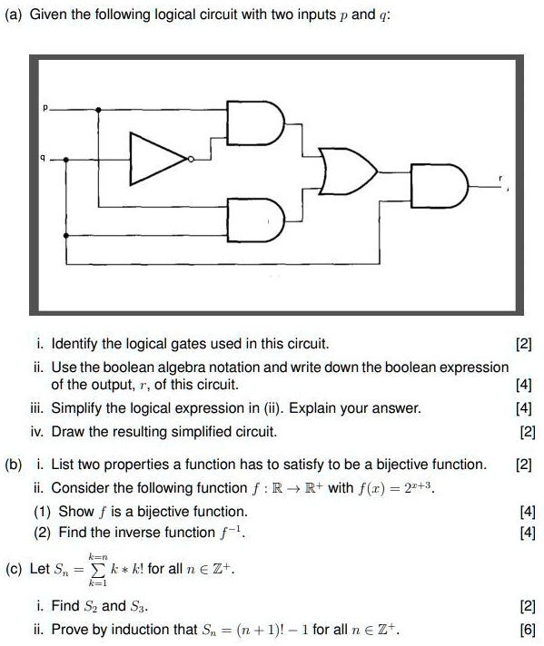 SOLVED: (a) Given the following logical circuit with two inputs p and q ...