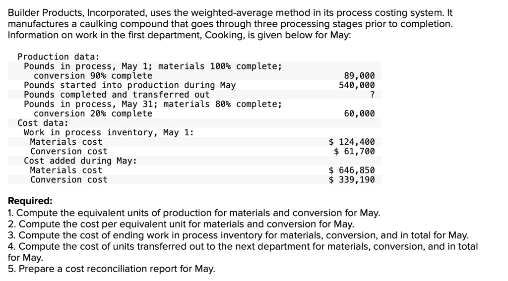 SOLVED: Builder Products,Incorporated,uses the weighted-average method ...