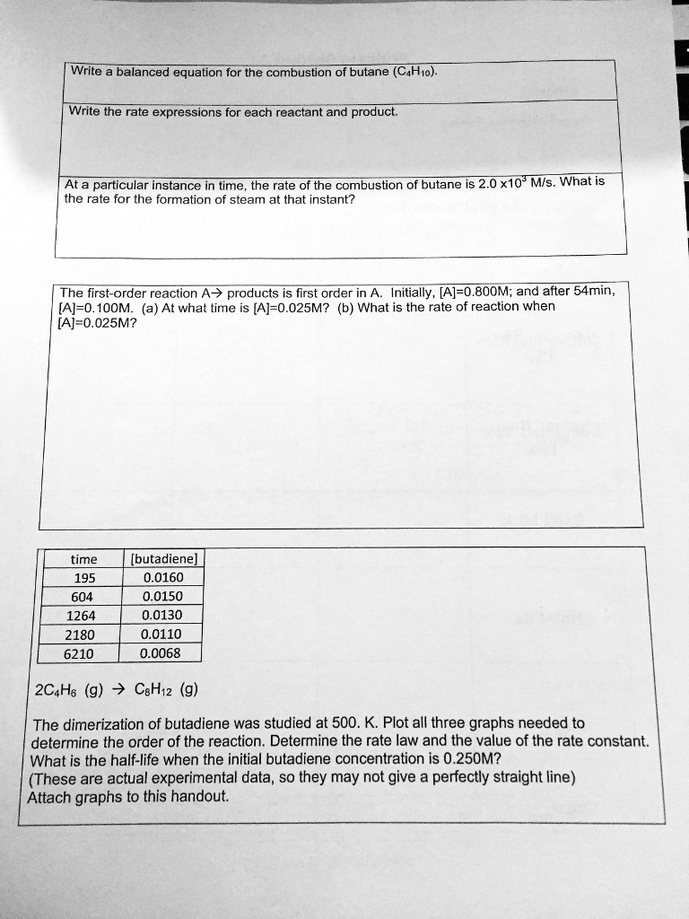 SOLVED Write balanced equation for the combustion of butane (C4H1o