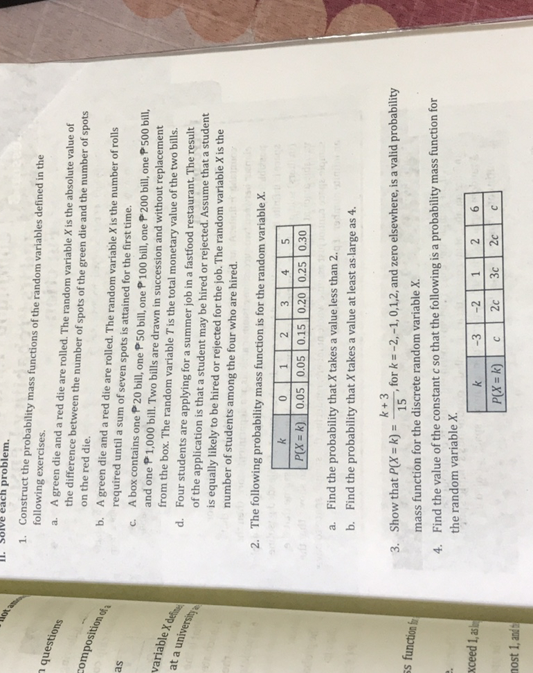SOLVED 1. Comitruct the probublity mass functions of the ratdom