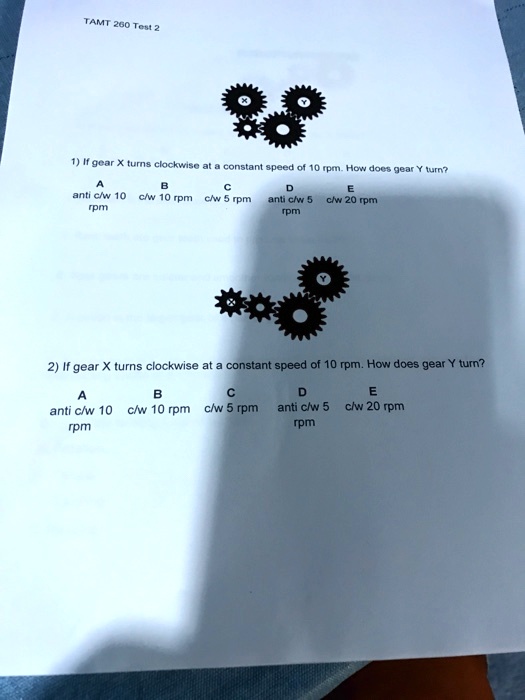 If gear X turns clockwise at a constant speed of 10 rpm, how does gear