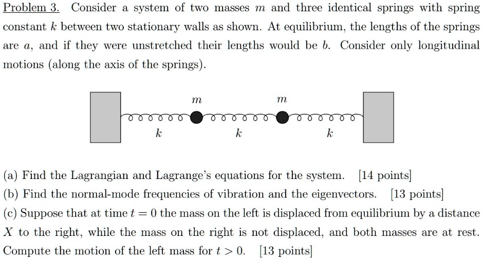 SOLVED: Problem 3. . Consider a system of two masses m and three ...