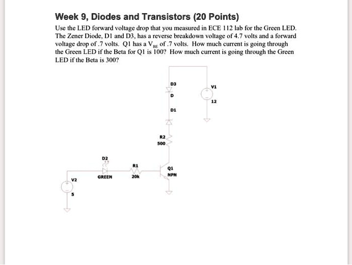 SOLVED Week 9, Diodes and Transistors (20 Points) Use the LED forward