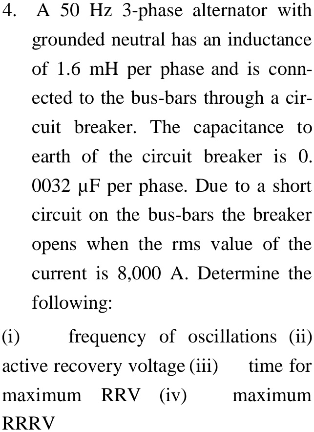 4 a 50 hz 3 phase alternator with grounded neutral has an inductance of ...