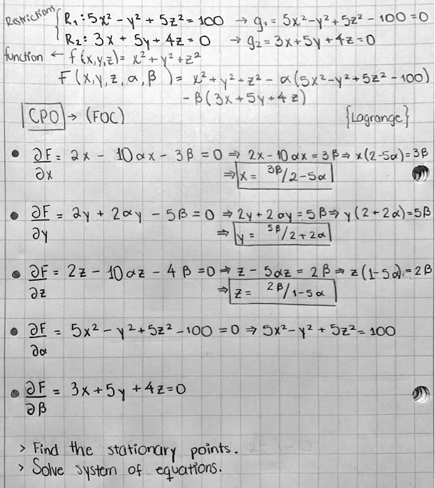 Solved Rotrictony R 5x Yz 522 Aco 9 Sx Y2 522 100 0 Rz 3x Sy 42 0 Gz 3x 5y 42 0 Kndtion Fexyal X Y2 24 F Xy 2 A 8 Y 22 0 5x2 Y2 522 10o 0 3 5y 42