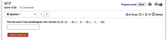 Find the area of the parallelogram with vertices (0, 0), (4, -9), (-5, -6), (-1, -15).
