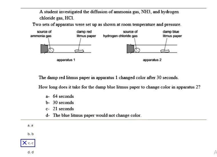 SOLVED A student investigated the diffusion of ammonia gas, NH3, and