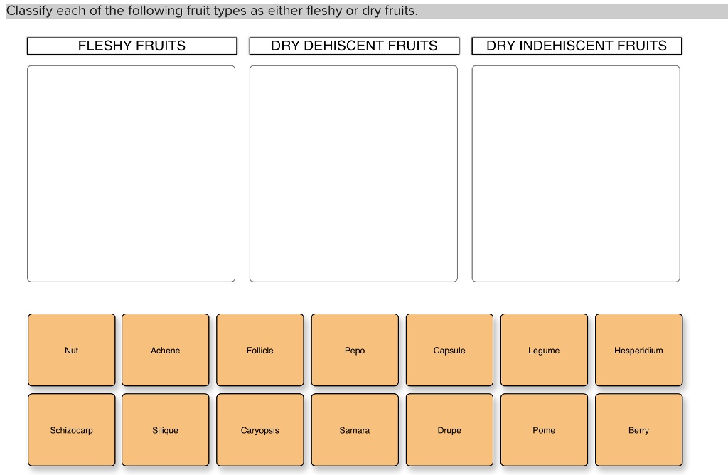 SOLVED Classify each of the following fruit types as either fleshy or