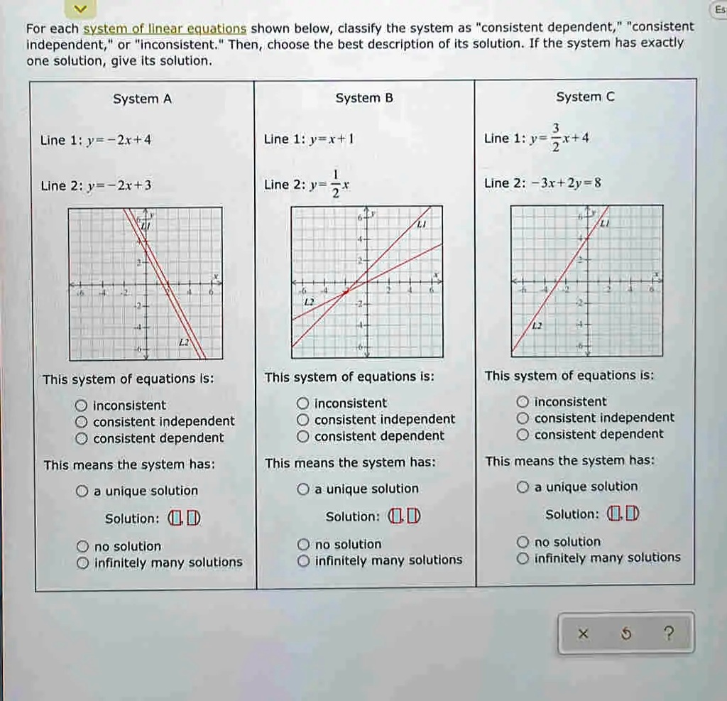 SOLVED: For each system of Ilnear equations shown below, classify the ...