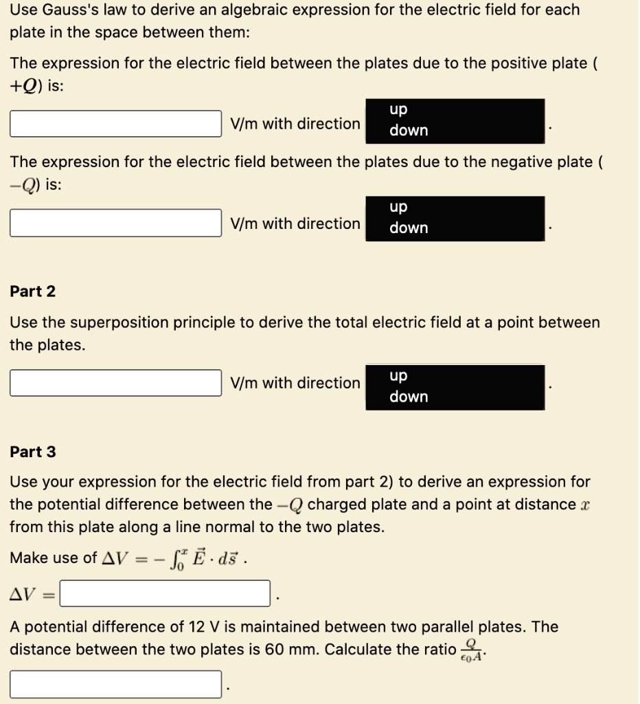 use gausss law to derive an algebraic expression for the electric field ...