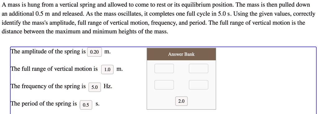 solved-a-mass-is-hung-from-a-vertical-spring-and-allowed-to-come-to