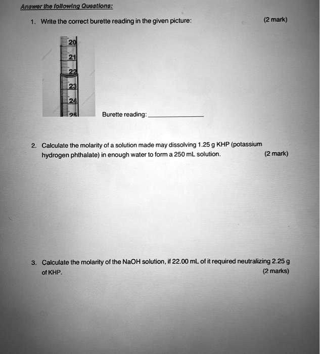 SOLVED Anemone flowing Questions Write the correct burette reading in