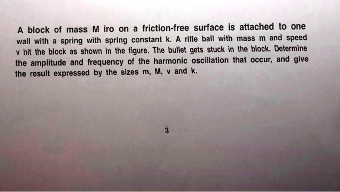 SOLVED: A block of mass M is on a friction-free surface and is attached ...