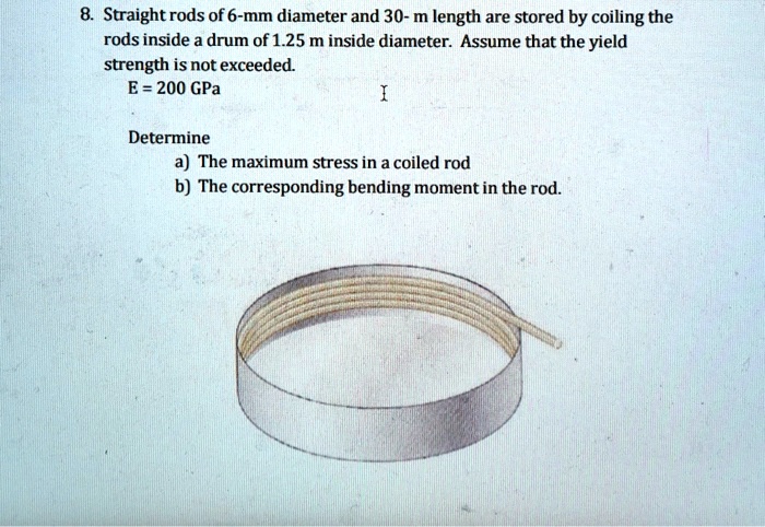 Straight rods of 6-mm diameter and 30-m length are stored by coiling ...