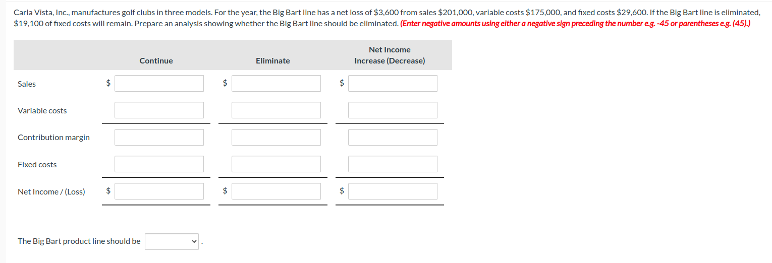 SOLVED: Continue Net Income Eliminate Increase (Decrease) The Big Bart ...