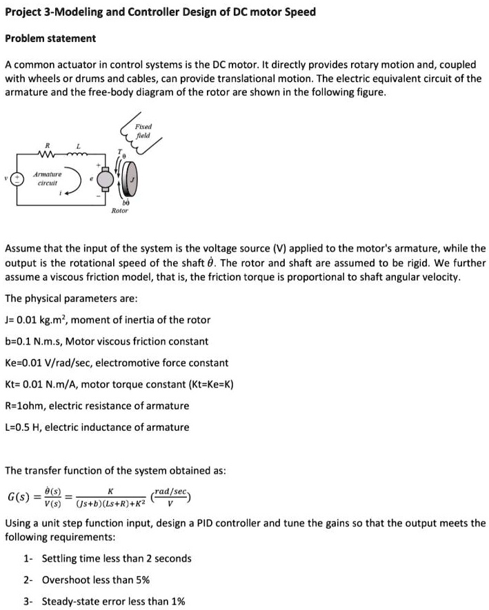Project 3-Modeling and Controller Design of DC motor Speed Problem ...