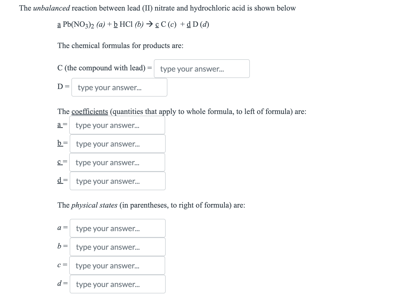 SOLVED The unbalanced reaction between lead (II) nitrate and