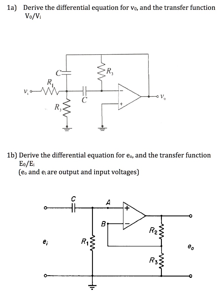 SOLVED: 1a) Derive the differential equation for v0, and the transfer ...