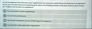 you are investigating certain plant taxa in your neighborhood you come across a plant that you are pretty sure is an angiosperm but you are not certain without your handy field guide which o 60261