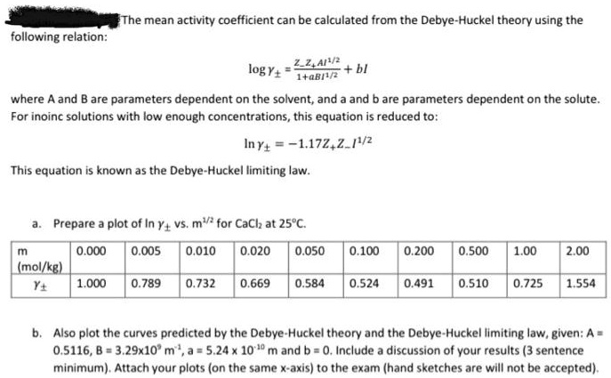 SOLVED: The Mean Activity Coefficient Can Be Calculated From The Debye ...