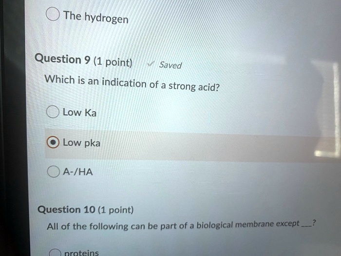The hydrogen Question 9 (1 point) Saved Which is an indication of a ...