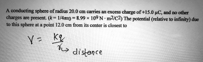 SOLVED:conducting sphere of radius 20.0 cm carries an excess charge of+ ...