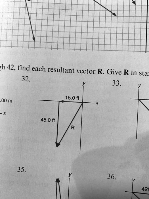 Solved H 42 Find Each Resultant Vector R Give R In Sta 32 33 00 M 15 0 Ft X 45 0 Ft 35 36 42