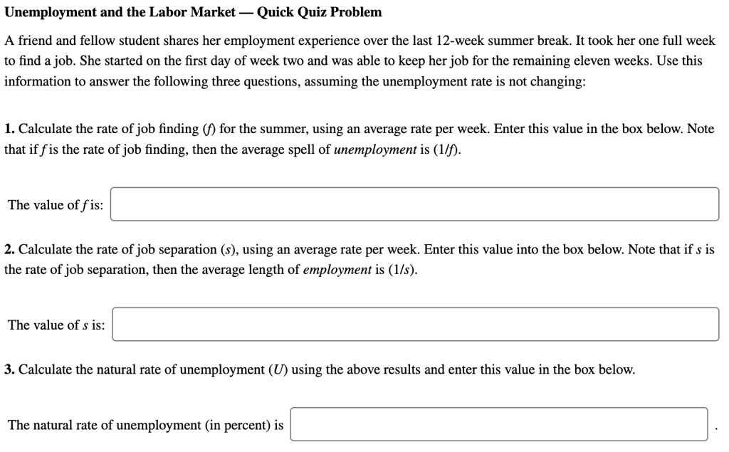 SOLVED: Unemployment and the Labor Market Quick Quiz Problem A friend ...