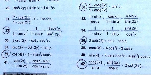 Solved Sin4 Sin 2y 4 Sin Y 4 Sin Y Cos Zy Tan Y Cos 2y Sin X Cos X 4 Sin X Cos X Sin X Sin 2x Sin