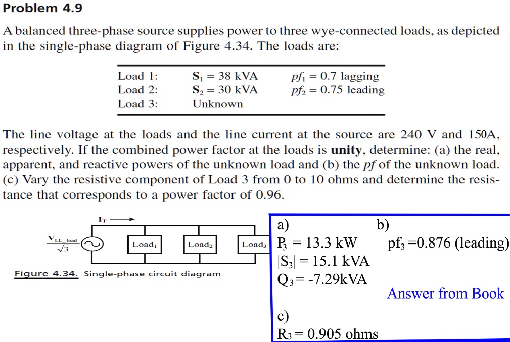 Problem 4.9 A balanced three-phase source supplies power to three wye ...