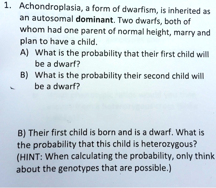 Solved 1 Achondroplasia Form Of Dwarfism Is Inherited As An