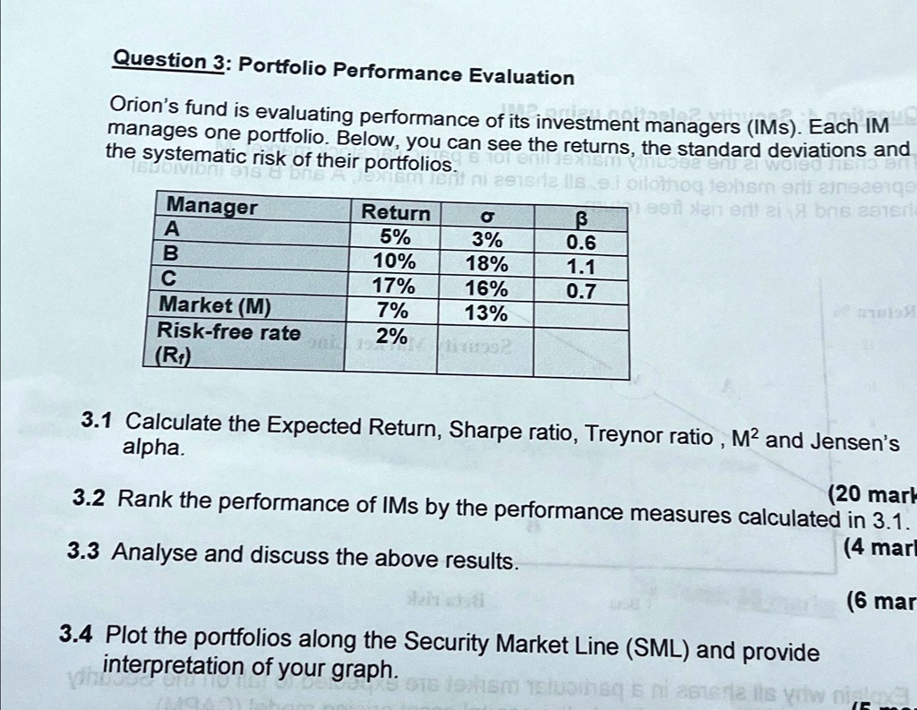 SOLVED: Question 3: Portfolio Performance Evaluation Orion's fund is ...